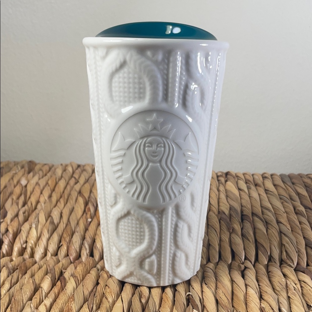 Starbucks Embossed White Tumbler with Teal Lid